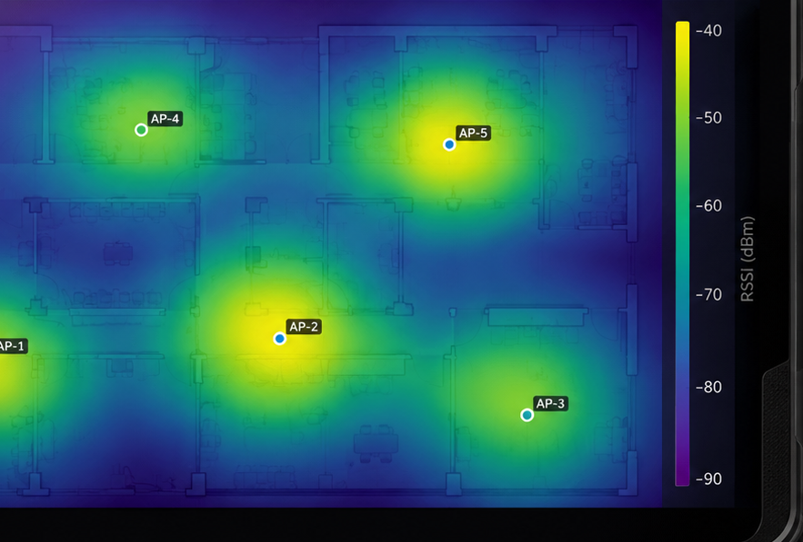 Sample Wi-Fi RSSI heatmap with five access points